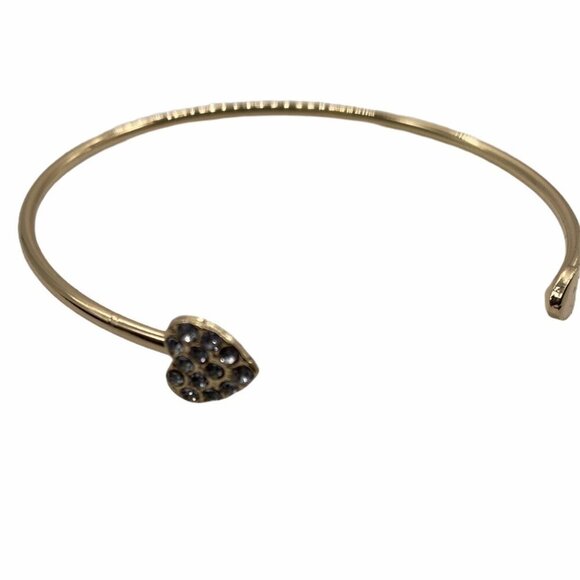Women’s Rhinestone Love Heart Bangle Cuff Bracelet For Women - Open End - Picture 3 of 5